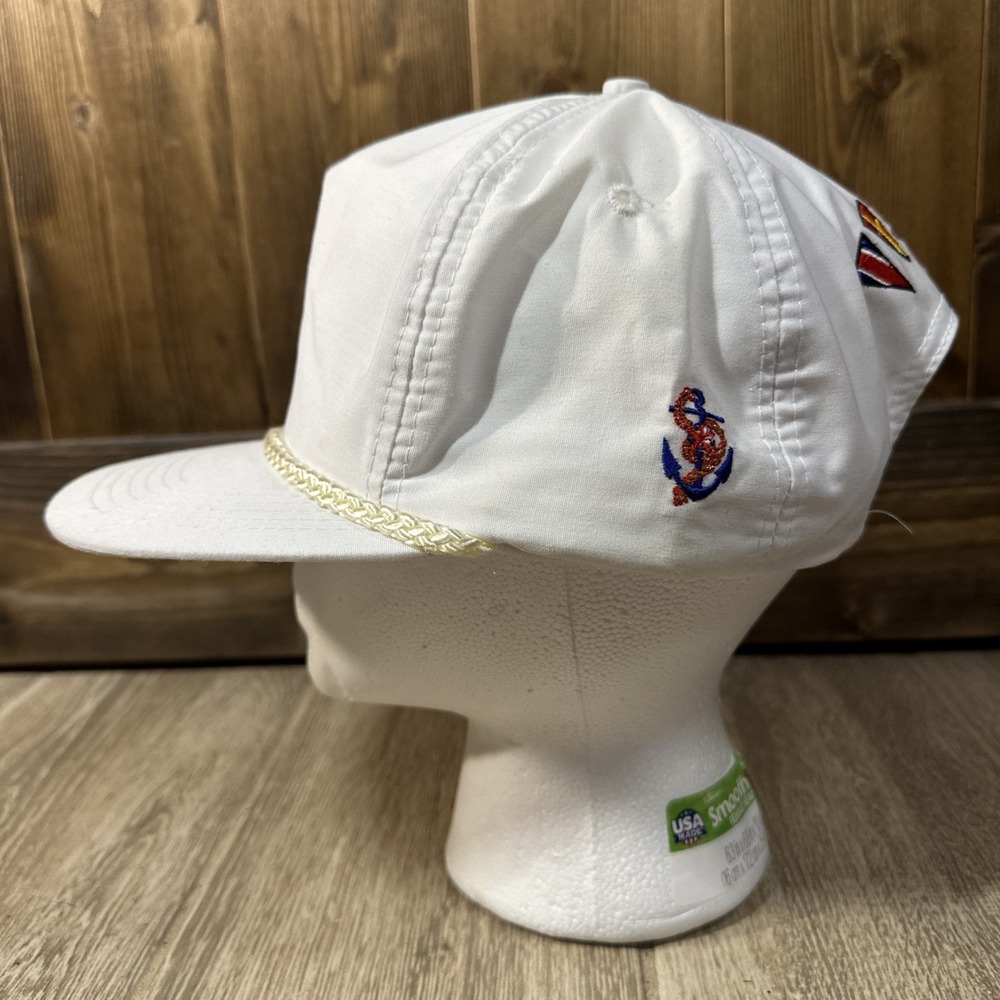Vintage Head To Toe White Nautical Theme Thick Rope Hat Adjustable Leather Strap